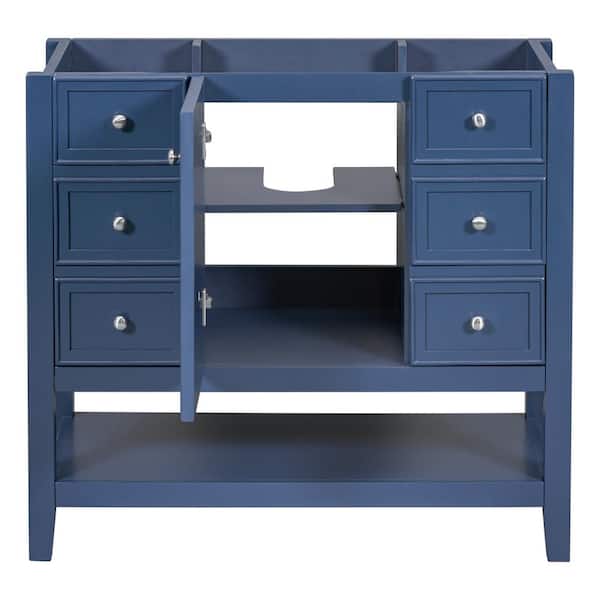 Unbranded 35.5 in. W x 18 in. D x 32.9 in. H Bath Vanity Cabinet without Top with 3-Drawers, Adjustable Shelf in Blue