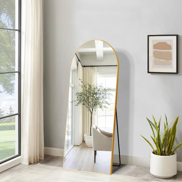 GOGEXX 21.26 in. W x 64.17 in. H Large Metal Gold Standing Mirror Arched Full Length Mirror Framed Wall Mounted Dressing Mirror