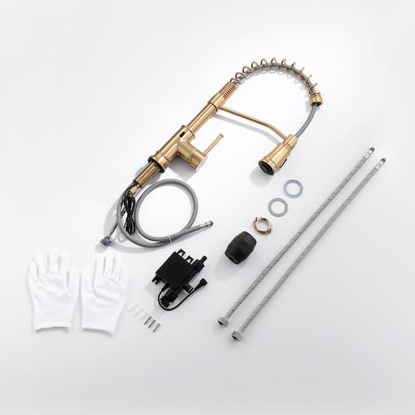 Single Handle Touchless Pull Down Sprayer Kitchen Faucet with Water Supply Hose in Brushed Gold
