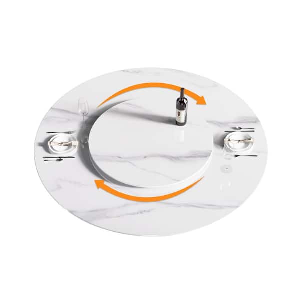 J&E Home 59.06 in. White Modern Round Sintered Stone Top