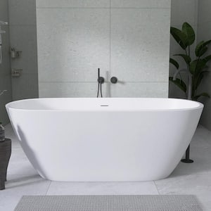 65 in. x 29.5 in. Acrylic Free Standing Soaking Flat Bottom Bath Tub Freestanding Bathtub with Center Drain in White