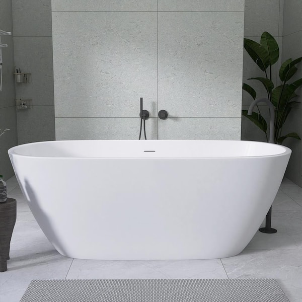Getpro 65 in. x 29.5 in. Acrylic Free Standing Soaking Flat Bottom Bath Tub Freestanding Bathtub with Center Drain in White