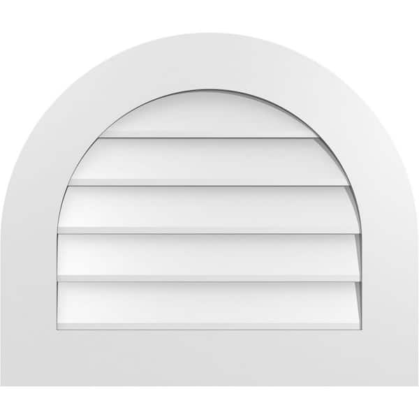 Ekena Millwork 26 in. x 22 in. Round Top White PVC Paintable Gable Louver Vent Non-Functional