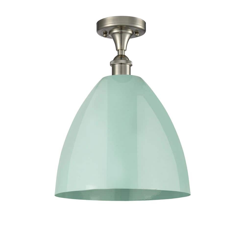 Plymouth Dome 12 in. 1-Light Satin Nickel Industrial Semi-Flush Mount with Seafoam Shade price history on PriceWatchPro