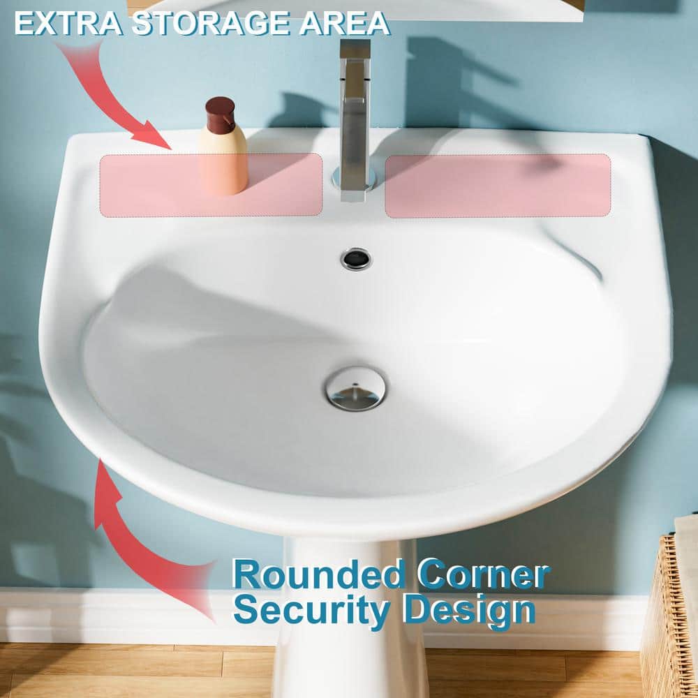 22 in. White Gloss Ceramic U-Shape Pedestal Sink