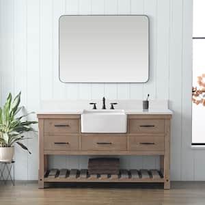 Wesley 60 in. W x 22 in. D Bath Vanity in Weathered Natural with Engineered Stone Top in Ariston White with White Sink