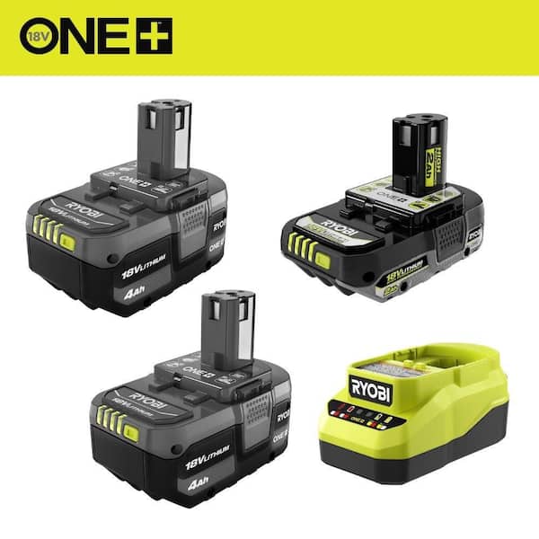 ONE+ 18V Lithium-Ion 4.0 Ah Compact Battery (2-Pack) and Charger Kit with 18V HIGH PERFORMANCE 2.0 Ah Battery