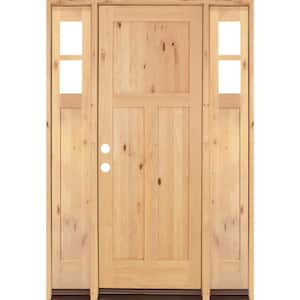 60 in. x 96 in. Knotty Alder 3 Panel Right-Hand/Inswing Clear Glass Clear Stain Wood Prehung Front Door with Sidelites