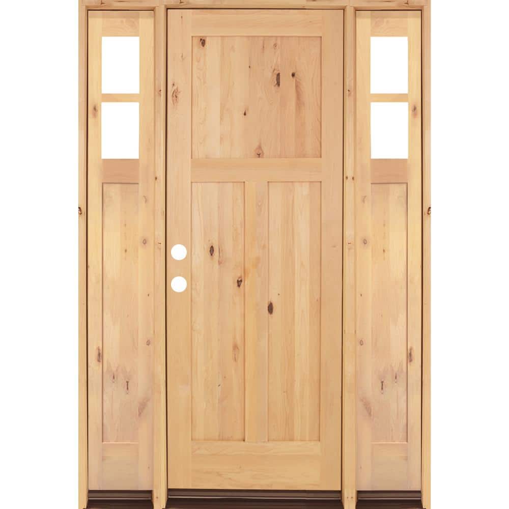 64 in. x 96 in. Knotty Alder 3 Panel Right-Hand/Inswing Clear Glass Clear Stain Wood Prehung Front Door with Sidelites price history on PriceWatchPro