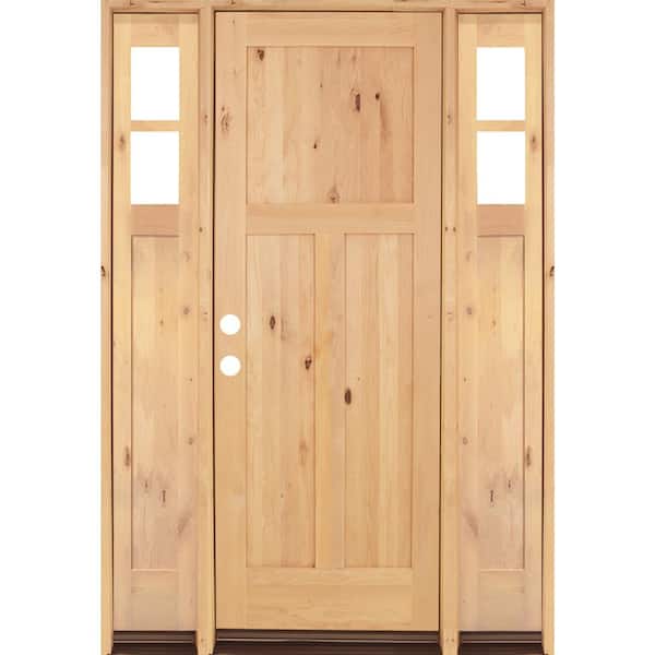 Krosswood Doors 70 in. x 96 in. Knotty Alder 3 Panel Right-Hand/Inswing Clear Glass Clear Stain Wood Prehung Front Door with Sidelites