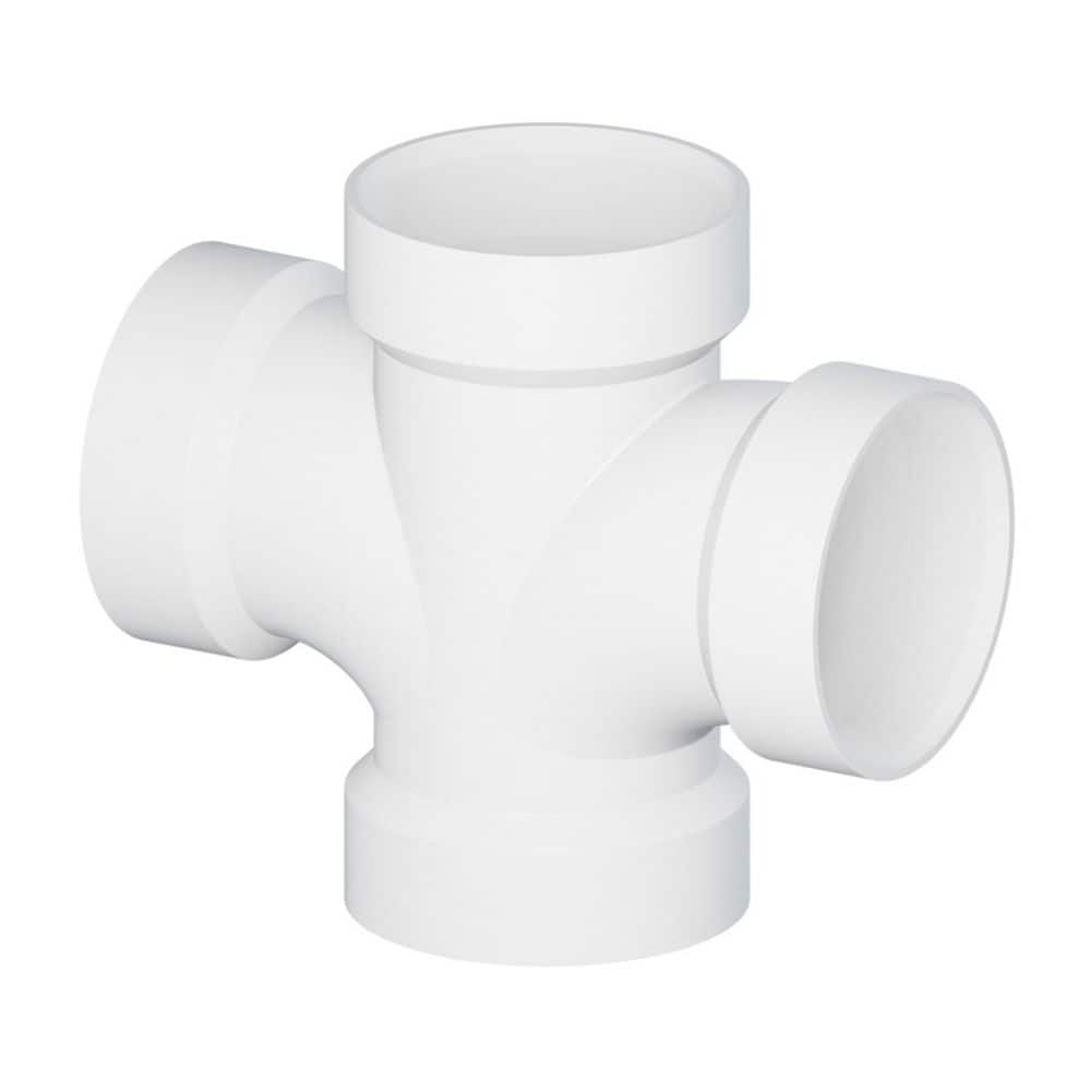 PLUMBFLEX 1-1/2 in. White PVC DWV Double Sanitary Tee Hub PVC Drain ...