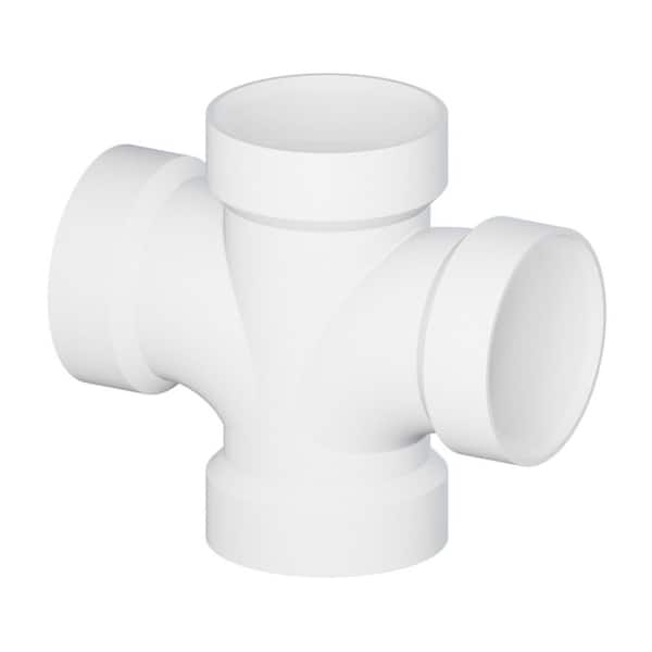 PLUMBFLEX 4 in. White Rigid PVC DWV Double Sanitary Tee Hub PVC Drain ...