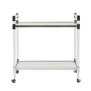Mirren Modern Clear Glass 2-Tier Bar Trolley with Acrylic and Metal Frame