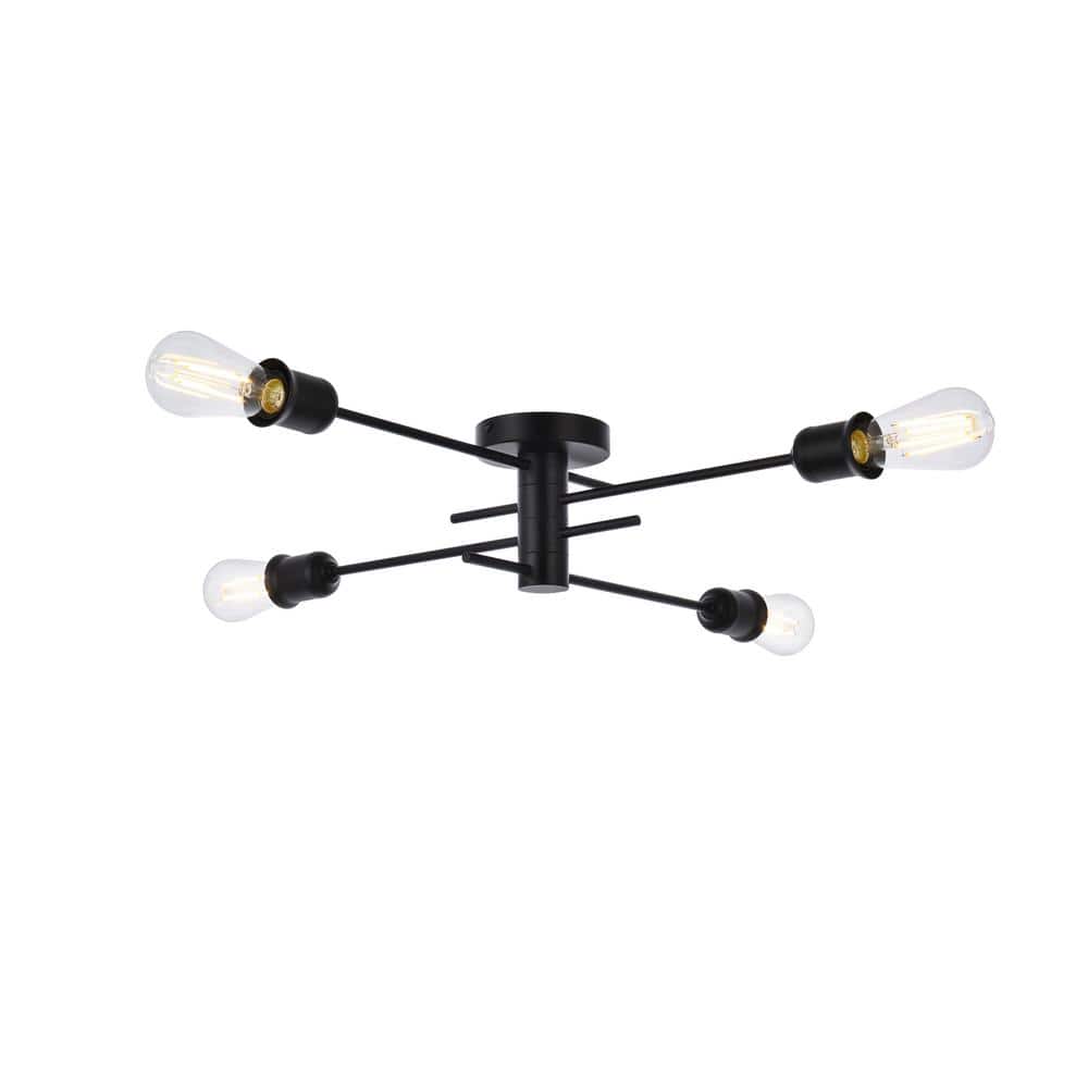 Timless Home 26 in. 4-Light Midcentury Modern Black Flush Mount with No Bul