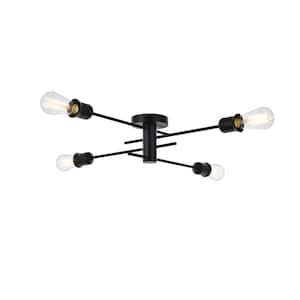 Timless Home 26 in. 4-Light Midcentury Modern Black Flush Mount with No Bulbs Included