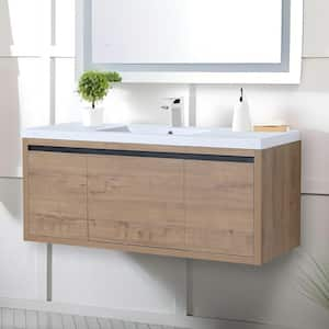 Modern 47.6 in. W x 18.3 in. D x 21.3 in. H Floating Bath Vanity in California Walnut with White Resin Top