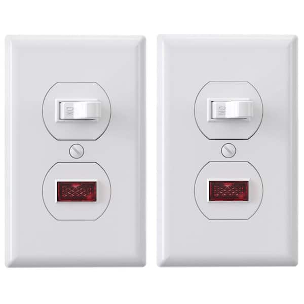 15 Amp Combination Single Pole Toggle Switch with Pilot Light, Wall Plate Included, White (2-Pack)