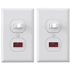 15 Amp Combination Single Pole Toggle Switch with Pilot Light, Wall Plate Included, White (2-Pack)
