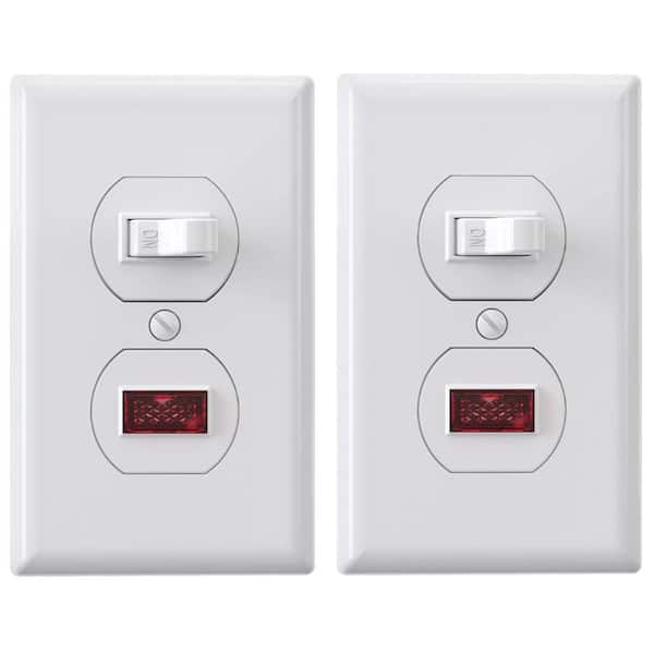 ELEGRP 15 Amp Combination Single Pole Toggle Switch with Pilot Light, Wall Plate Included, White (2-Pack)