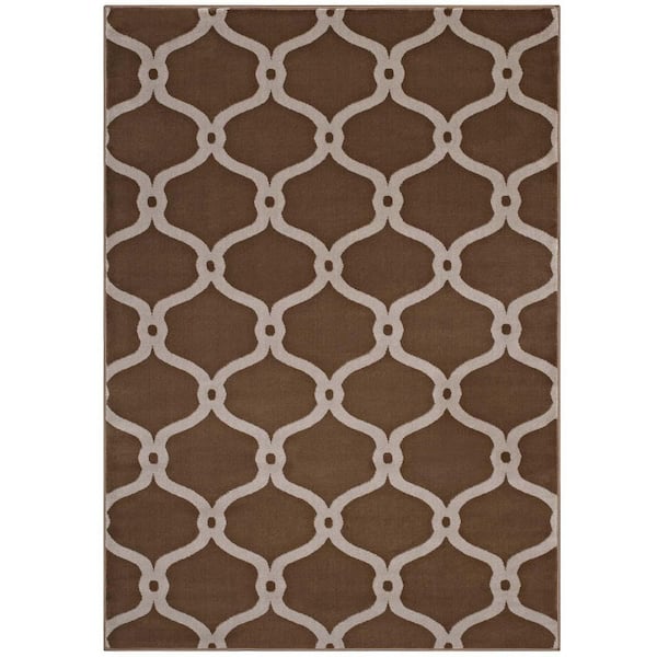 Beltara 8 ft. x 10 ft. in Dark Tan and Beige Chain Link Transitional Trellis Area Rug
