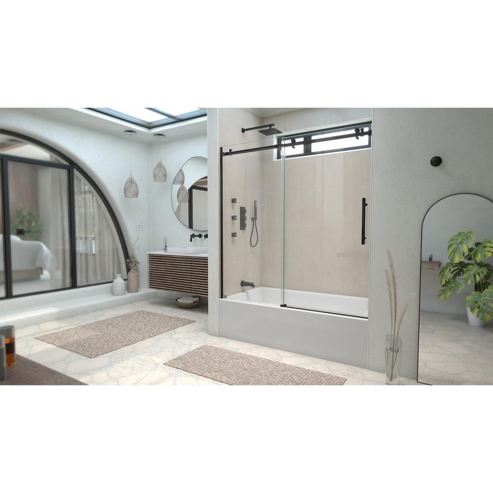 Matte Black Frameless Sliding Tub Door with Clear Glass