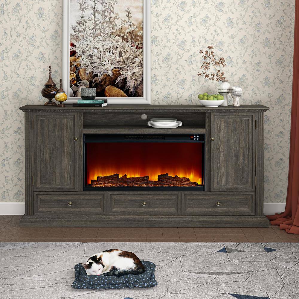 Festivo 72" Brown MDF TV Stand with Electric Fireplace