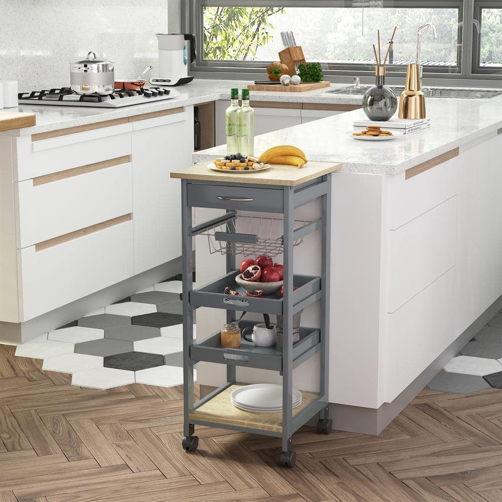 Kitchen Mobile Racks GQB 5-Shelf Mobile Kitchen Storage Rack in Gray with Slide-Out Baskets ...