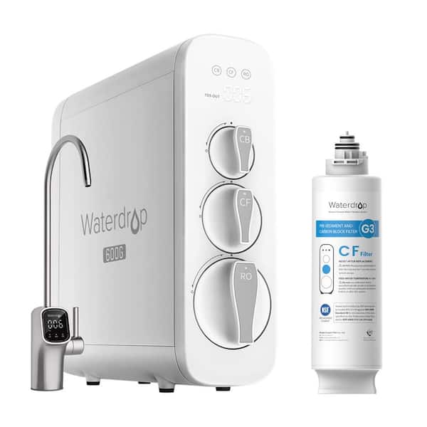 Waterdrop Reverse Osmosis Water Filtration System 600GPD Tankless 3-Stage Under-Sink NSF Certified with 1 Extra CF Filter