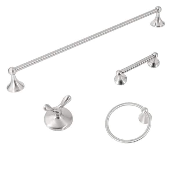 4-Piece Bath Hardware Set Included 24 in. Towel Bar, Towel Ring, Bathrobe Hook and Toilet Paper Holder in Brushed Nickel