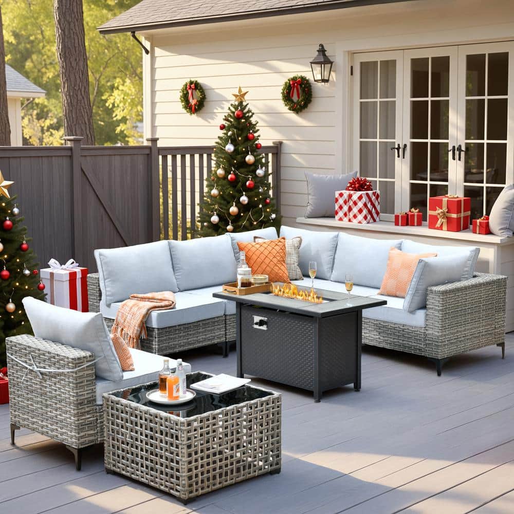 Howell 8-Piece Wicker Outdoor Patio Conversation Sofa Furniture Set with a Metal Fire Pit and Light Grey Cushions price history on PriceWatchPro