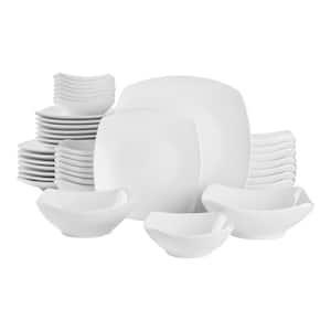 40-Piece Ceramic Soft Square Dinnerware Set in White (Service for 8)