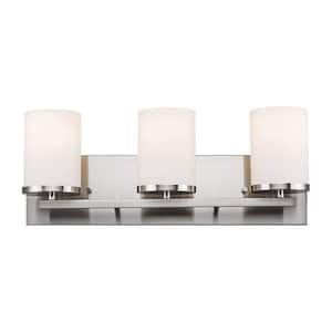 Cornerstone 20 in. 3-Light Brushed Nickel Bathroom Vanity Light Fixture with Frosted Glass Shades