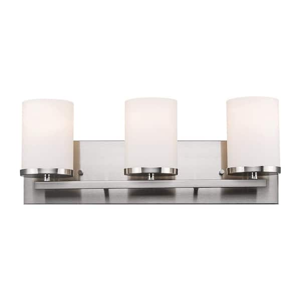 Cornerstone 20 in. 3-Light Brushed Nickel Bathroom Vanity Light Fixture with Frosted Glass Shades