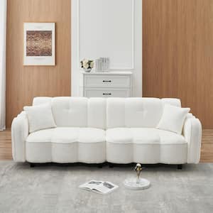 96.06 in Wide Round Arm Teddy Creative Velvet Rectangle Modern Upholstered Sofa in White