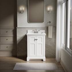 KOHLER Baskin 24 in. Single Sink White Bath Vanity with Bianco Bella Quartz Top