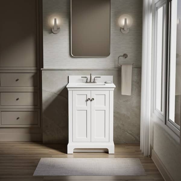 Baskin 24 in. Single Sink White Bath Vanity with Bianco Bella Quartz Top