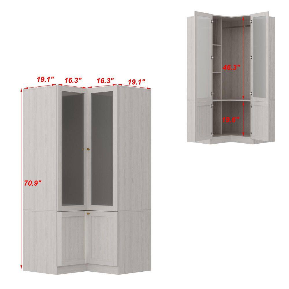 Light Wood Finish Wood 16.3 in. Bedroom Armoire with Frosted Tempered Glass Doors and Corner Design - thumbnail 10