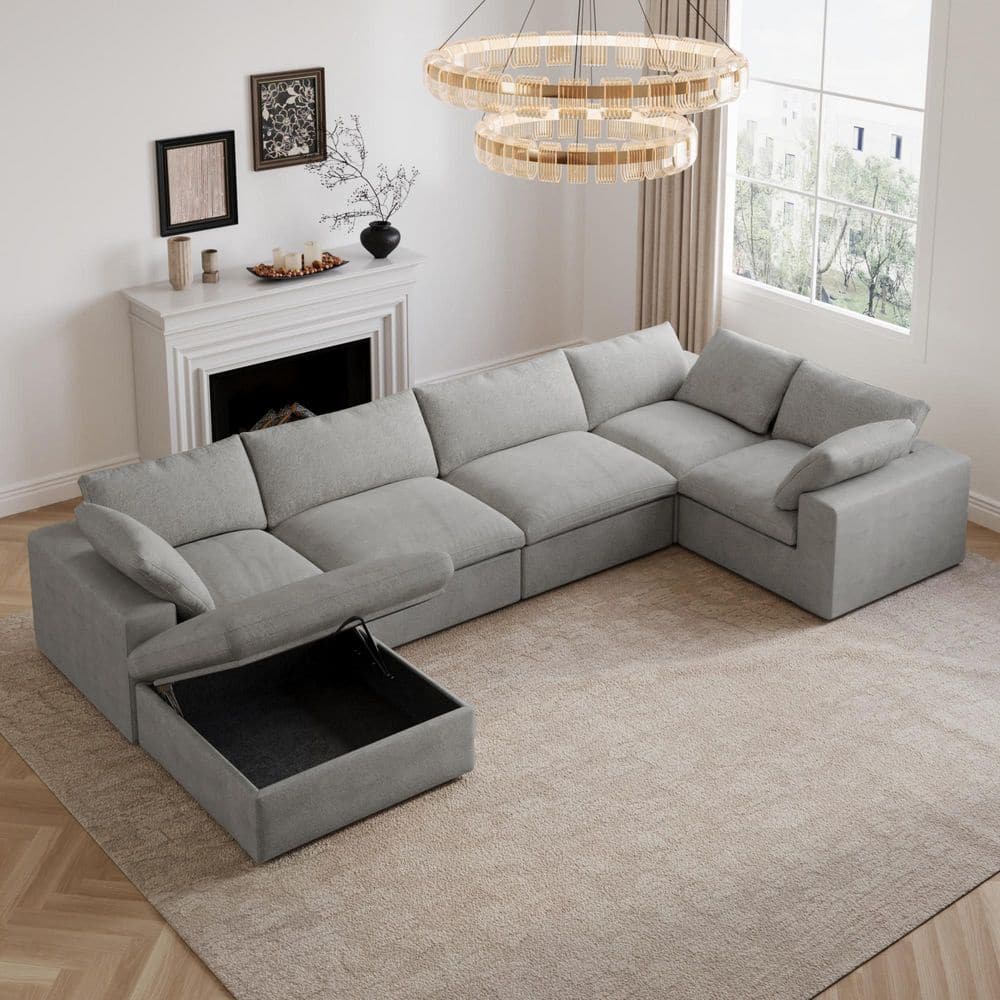 [～soy～]SSD120GBx5 J&E Home 157.32 in. Square Arm 6-piece Linen Down Sectional Sofa