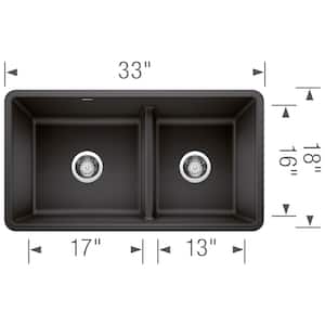 Precis Undermount Granite 33 in. x 18 in. 60/40 Double Bowl Kitchen Sink in Anthracite