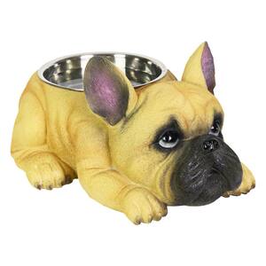 French Bulldog 12 in. x 6 in. Resin Statue with Stainless Insert Bowl Dog in Yellow