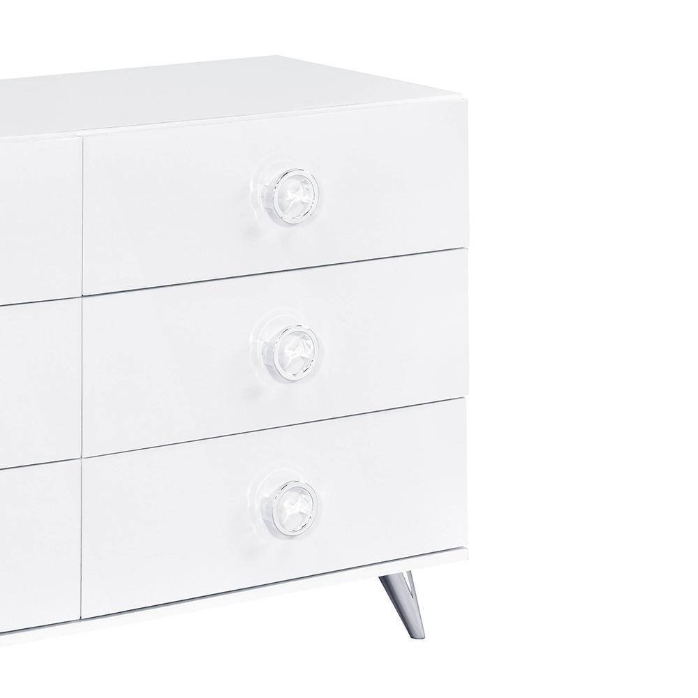 Perse White 6-Drawer Modern Dresser with Chrome Accents