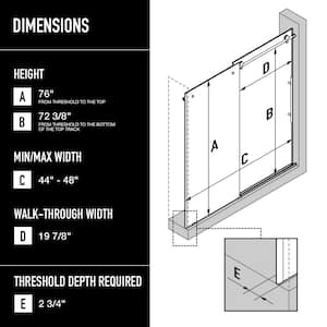 Elan E-Class 44 to 48 in. W x 76 in. H Sliding Frameless Shower Door in Chrome with 3/8 in. (10mm) Clear Glass