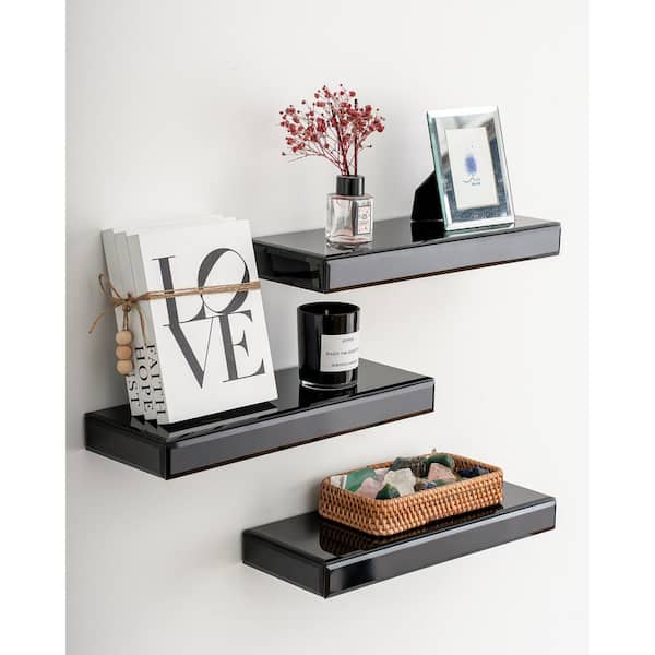 THKSHOUZ Black 15 in. Decorative Wall Shelves (Set of 3)