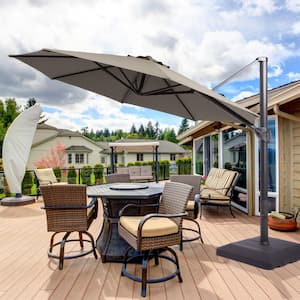 11 ft. Aluminum Cantilever Patio Offset Umbrella Outdoor with a Base in Gray