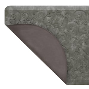 Clarance Gray 17.5 in. x 48 in. Floral Synthetic Kitchen Mat