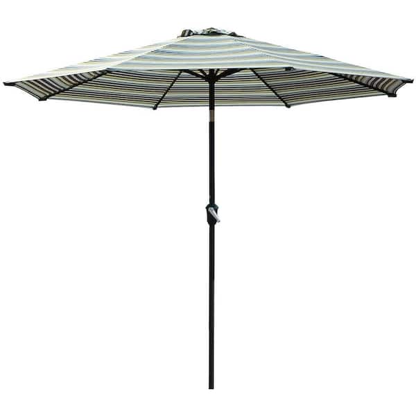 moda furnishings Fex 9 ft. Aluminum Pole Market Patio Umbrella in Green and White