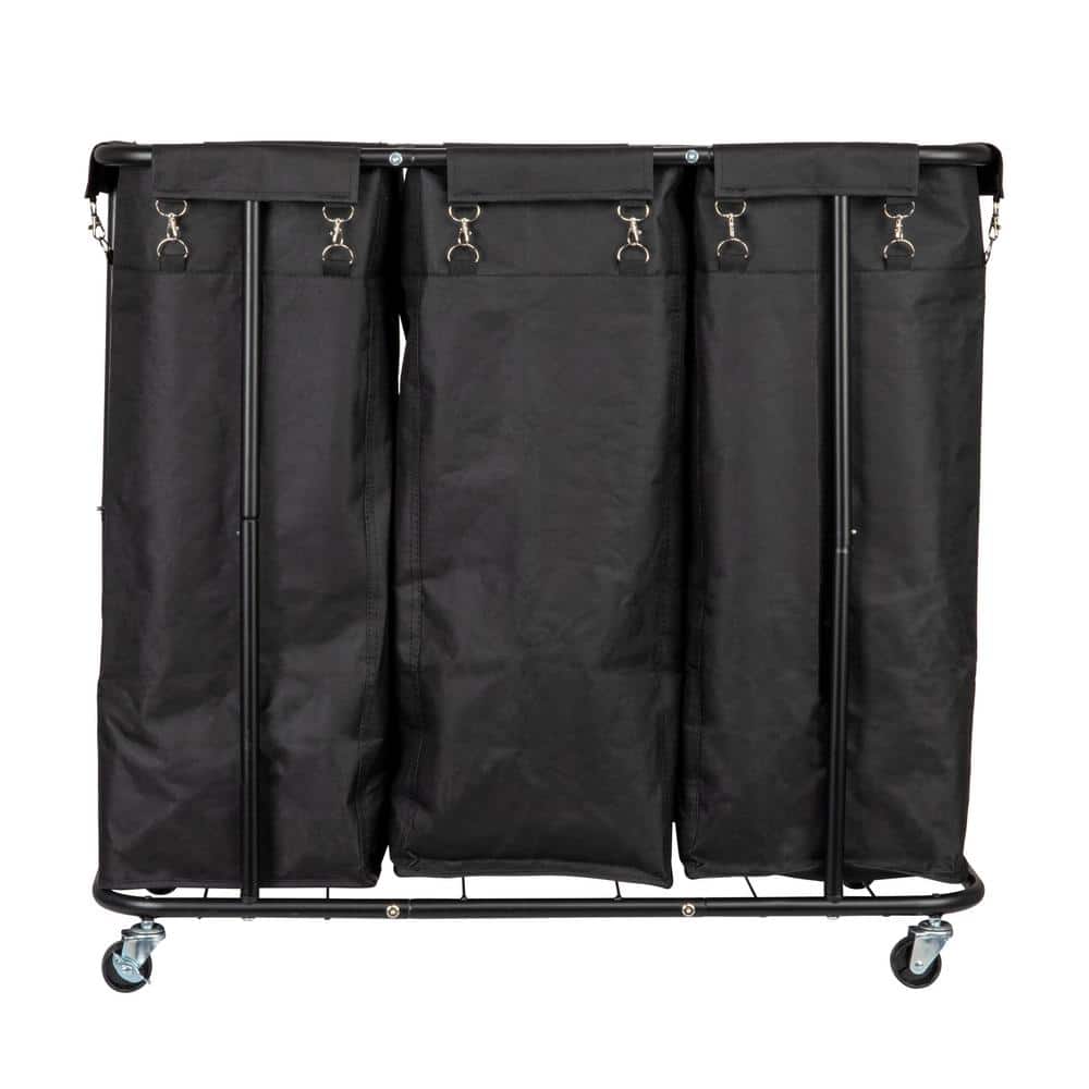 Black Metal 3-Bag Rolling Laundry Sorter with Wheels