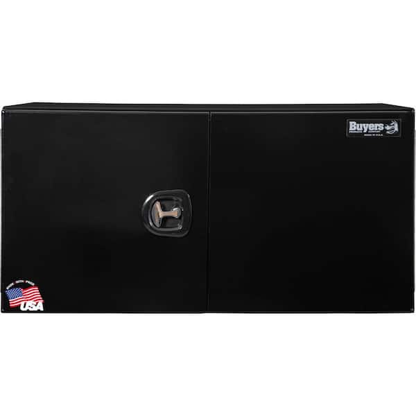 24 in. x 24 in. x 48 in. Black Smooth Aluminum Underbody Truck Tool Box with Barn Door