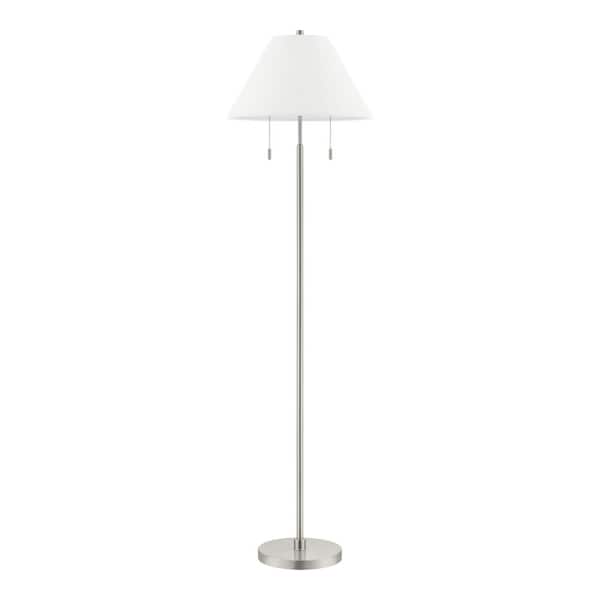 Hampton Bay Stanyan 58 in. Brushed Nickel Standard 2-Light Indoor Floor Lamp with Fabric Empire White Shade