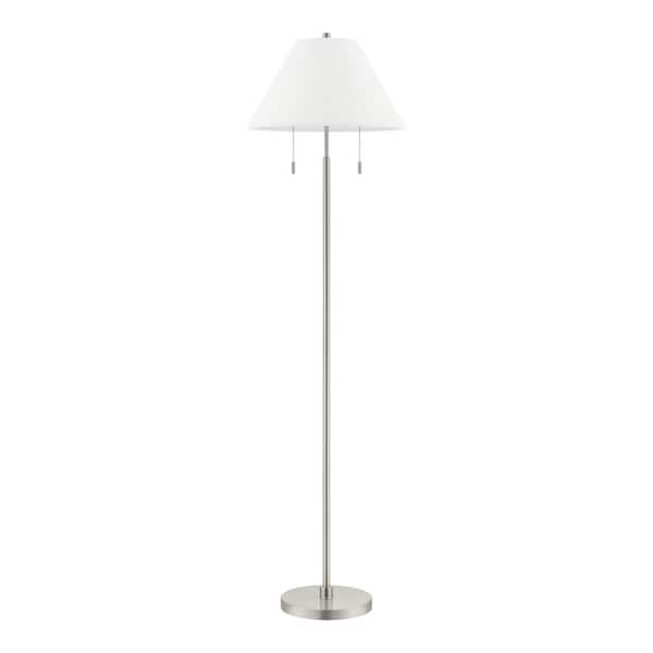 Stanyan 58 in. Brushed Nickel Standard 2-Light Indoor Floor Lamp with Fabric Empire White Shade